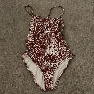 Chic Brown and White Animal Print Swimsuit